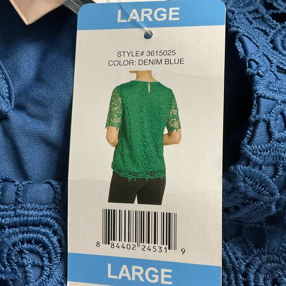 PHILOSOPHY Crochet Lace Pullover Top Shirt Denim Ocean Blue sz L NWT NEW - Picture 11 of 13